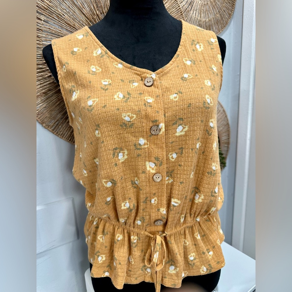 Mustard Floral Button-Front Women's Top
